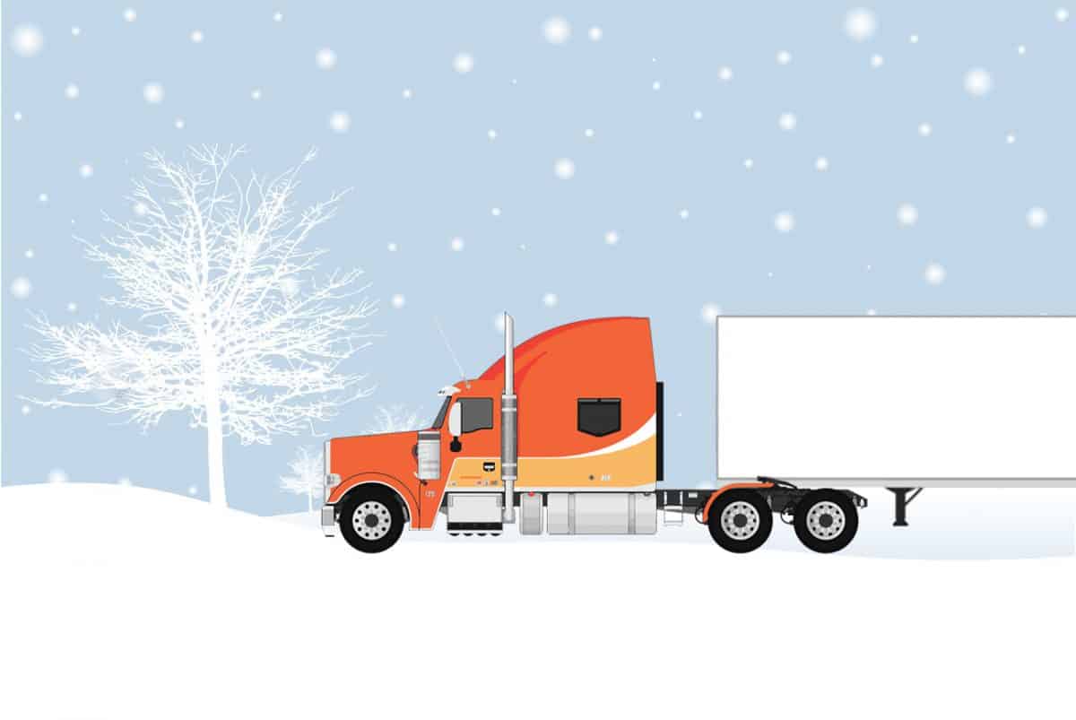 Orange Truck in Winter Snow