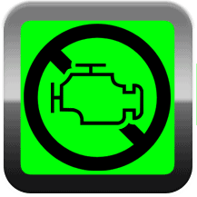 Green no idle icon with an engine and a black circle and x